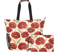 GuoChe Large Beach Bag Lightweight & Smooth Print for Swimming | Vibrant Red Poppy Flower Watercolor