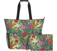 GuoChe Large Beach Bag Water-Resistant for Swimming | Vibrant Orange and White Poppy Floral