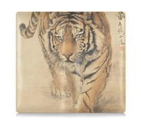 GuoChe Leather Auto Registration Insurance & ID Card Holder Men Women Essential Wallet Case for Documents, Cards, License Feline Advancing with Calligraphy Art