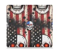 GuoChe Leather Auto Registration Insurance & ID Card Holder Men Women Glove Box Organize for Driver Auto Owners Trailer Motorcycle Boat Patriotic Usa Flag Skull Glowing Eyes One Nation