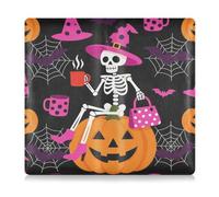 GuoChe Leather Car Registration and Insurance Holder Men Women Essential Wallet Case for Documents, Cards, License Halloween Skeleton Witch on Pumpkin Seamless Pattern on Black