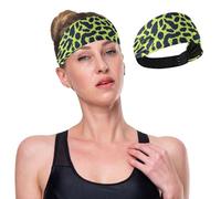 GuoChe Leopard Print Lime Green and Navy Blue Cooling Soft Headbands Elastic Sweat Bands for Hiking Athletic Sports Cycling Running