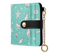 GuoChe Light Blue Sea Life Shell starfishes Pattern Ladies Slim Foldable Wallet Portable Everyday PU Leather Wallet for Woman Girl