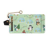 GuoChe Light Green Penguin Christmas Elements Women's Compact Folding Wallet Portable Minimalist PU Leather Wallet for Men