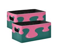 GuoChe Light Red Drip Design on Dark Green Storage Organizer Bins 2 Pack Large Decorative Organizer for Organizing Closet Shelf