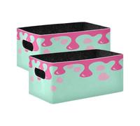 GuoChe Light Red Drip Design on Light Green Cube Storage Bins Baskets 2 Pack Decorative Basket Organizers for Shelves Drawers Desktop Closet Playroom Classroom Office