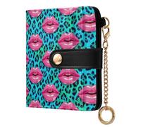 GuoChe Lips and Leopard Pattern Ladies Premium Foldable Wallet Convenient PU Leather Wallet for Girls Women Ladies