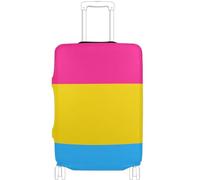 GuoChe Luggage Protector Multi-Size for Most Standard Luggage Soft Luggage Cover Anti-Slip Protection Travel Luggage Cover, Magenta Yellow Blue Abstract Shape Stripes, L 26-28 in, Vintage