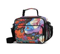 GuoChe Lunch Bag Cat and Flowers Bright Colors Large Capacity Insulated Lunch Box with Adjustable Shoulder Strap Reusable Insulated Cooler for Work Travel Picnic Lunch