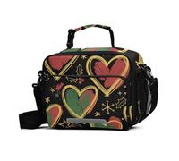 GuoChe Lunch Bags Christmas Black Hearts Stars Holly Large Capacity Adult Insulated Lunch Box with Adjustable Shoulder Strap Insulated Lunch Container for Work Picnic or Travel