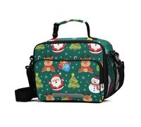 GuoChe Lunch Tote Christmas Green Santa Reindeer Snowman Tree Water-Resistant Reusable Insulated Lunch Box with Adjustable Shoulder Strap Insulated Lunch Container for Work Picnic or Travel