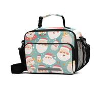 GuoChe Lunch Tote Christmas Head Santa Pattern High Capacity Adult Insulated Lunch Box with Adjustable Shoulder Strap Insulated Tote Bag for Work Picnic or Travel