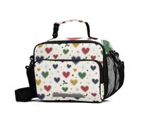 GuoChe Lunchbag Christmas Cream Hearts Snowflakes Holly High Capacity Reusable Insulated Lunch Box with Adjustable Shoulder Strap Insulated Tote Bag for Work Picnic or Travel
