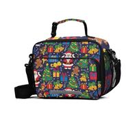 GuoChe Lunchbag Christmas Navy Colorful Santa Gift Tree Waterproof Leakproof Reusable Lunch Box with Adjustable Shoulder Strap Food Lunch Containers for Work Travel Picnic Lunch