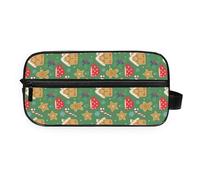 GuoChe Makeup Bag 2 Pockets Full Printed Design Bathroom Organizer Christmas Green Gingerbread Houses Cups