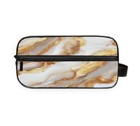 GuoChe Makeup Bag 2 Pockets Full Printed Design for Business Trip Marble White Brown