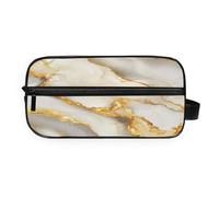GuoChe Makeup Bag 2 Pockets Full Printed Design for Travel Marble White Yellow