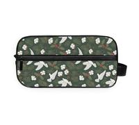 GuoChe Makeup Bag All-in-One Storage durables Twill Fabric Makeup/Shaving/Toiletry Storage Christmas Dark Green White Dove Holly