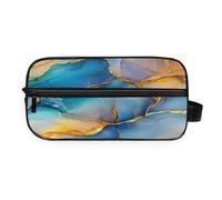 GuoChe Makeup Bag Hanging Design Full Printed Design for Women & Men Marble Yellow Blue