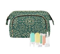 GuoChe Makeup Bag Merry Christmas Ethnic Green Lightweight Cosmetic Bags For Women Cosmetic Bags For Purse for Makeup Cosmetic, Merry Christmas1, 10.2" x 5.9" x 6.7", Art Deco