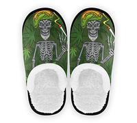 GuoChe Marijuana Slippers for Women Men Funny House Slippers On Skull with Cannabis Leafs and Cigarette Bathtub House Shoes Indoor Outdoor-L