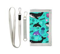 GuoChe Marine Whales & Dolphins Pattern Trifold Men Wallets for Birthday Gift Cool Lightweight Men Wallets with Lanyard