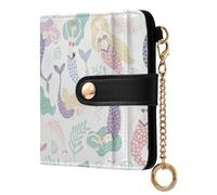 GuoChe Mermaids with Sea Elements Pattern Ladies PU Leather Bifold Wallet Waterproof PU Leather Bifold Wallet for Girls Women Ladies