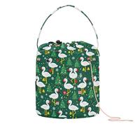 GuoChe Merry Christmas White Flamingos Yarn Storage Yarn Bag Crocheting Portable Storage Bags for Crochet Tool Crochet Organizers