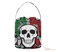GuoChe Mexico Flag Aztec Warrior Skull Hecho En Mexico Calavera Yarn Storage Bag Yarn Holder Crocheting Portable Storage Bag for Crochet Knit Yarn Craft