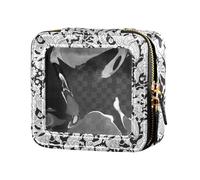 GuoChe Mini Clear Makeup Bag Clear Black White Monsters Toiletry Bag with Zipper Cosmetic Bag for Traveling, Black White Monsters, 5.1" x 4.7" x 2.2", Retro