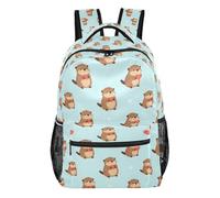 GuoChe Multi Compartment Backpack durables for Men Airplanes Traveling Bookbag Dark Base Multitone Dino Layout, Heart Accent Otter Sketch, S