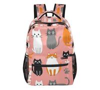 GuoChe Multi Compartment Backpack durables for Men Airplanes Traveling Bookbag Dark Base Multitone Dino Layout, Mixed Pet Fun Character Art, S