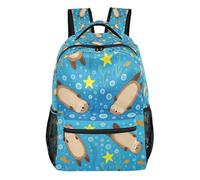 GuoChe Multi Compartment Backpack durables for Men Airplanes Traveling Bookbag Dark Base Multitone Dino Layout, Starfishes Otter Seawater Art, M