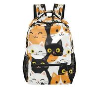GuoChe Multi Compartment Backpack Lightweight for Boys Gym Bookbag Sushi Cat Stack Cute Composition, Mixed Coat Kitten Cluster Sketch, S