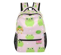 GuoChe Multi Compartment Backpack Lightweight for Boys Gym Bookbag Sushi Cat Stack Cute Composition, Meadow Frog Stacked Art, M
