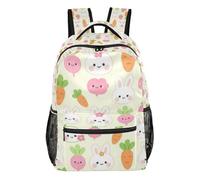 GuoChe Multi Compartment Backpack Lightweight for Boys Gym Bookbag Sushi Cat Stack Cute Composition, Carrot Bunny Cute Illustration, S