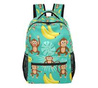 GuoChe Multi Compartment Backpack Lightweight for Men Trave Bookbag Arctic Penguin Scene Print, Cartoon Monkeys and Bananas, S
