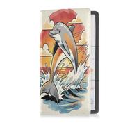 GuoChe Multi-Pocket Car Document Protector Dolphin Jumping Sunset over | PVC Leather Vehicle Registration Holder with Transparent Slim Foldable Auto Accessory for Storing Car Papers