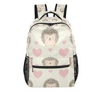 GuoChe Multiple Pockets Backpack durables for Girls Gym Bookbag Panda bamboos Botanical Sketch, Hedgehog Heart Animal Sketch, M