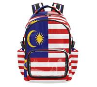 GuoChe National Flag Of Malaysia Kids Clear Backpack for School Cute Sturdy See Through Backpack for Boys Girls, Age 7-18