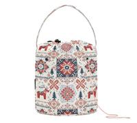 GuoChe Nordic Reindeer & Tree Christmas Pattern Yarn Bags Knitting Tote Bag Portable Crochet Tote for Crochet Needle Yarn Craft