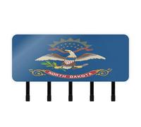 GuoChe North Dakota State Flag Key Holder with Mail Organizer & 5 Self-Adhesive Hanging wall Hanger for House Decor Living Room Kitchen