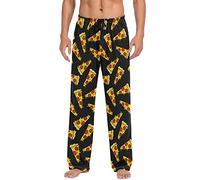 GuoChe Pajama Pants for Men Pizza Doodle Pattern Mens Pajama Bottoms Lounge Pants Black M