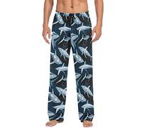 GuoChe Pajama Pants for Men Shark Pattern Mens Pajama Bottoms Funny Lounge Pants Navy Blue XL