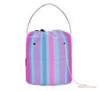 GuoChe Pastel Blue Striped Color - Block Print Crochet Storage Yarn Storage Tote with Holes Storage Bag for Crochet Carrier Crochet Accessories