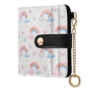 GuoChe Pastel Rainbows and Butterflies Pattern Women's Folding Wallet With Card Slots Unique Minimalist PU Leather Wallet for Men Women Travel