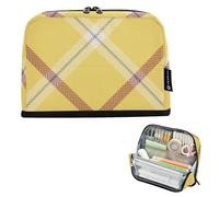 GuoChe Pencil Case Cosmetic Bag Soft (prop29) for Preppy Elementary Check Plaid Yellow