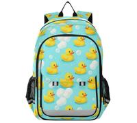 GuoChe Poolside Rubber Duck Kids Flip Top Backpack | Reflective Strip Night Safety Design with Multi Compartment Storage Pockets for Kids Ages 6-12 School Travel Camping Day Trip