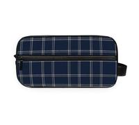 GuoChe Portable Toiletry Bag 2 Pockets Simple Stylish for Travel Christmas Navy Blue Plaid Pattern
