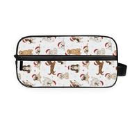 GuoChe Portable Toiletry Bag All-in-One Storage Full Printed Design Makeup/Shaving/Toiletry Storage Christmas White Dog Santa Hat Snowflake
